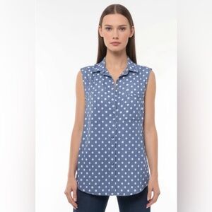 Tommy Hilfiger Women's Sleeveless Polka Dot Collared Button Up